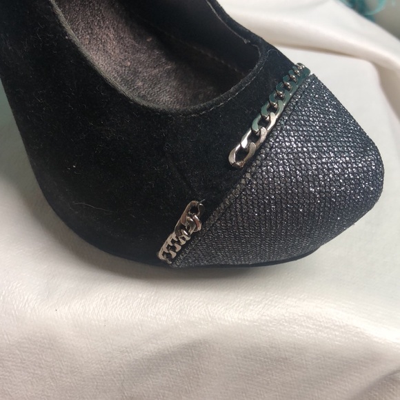 Black silver chain link platform heels needs repair sz 6 - Picture 6 of 13